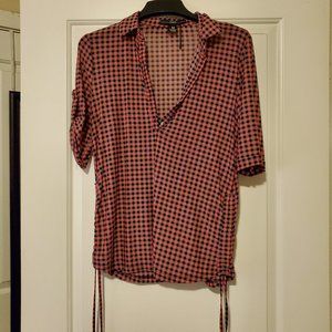 Amang NY stretchy pink/black plaid shirt